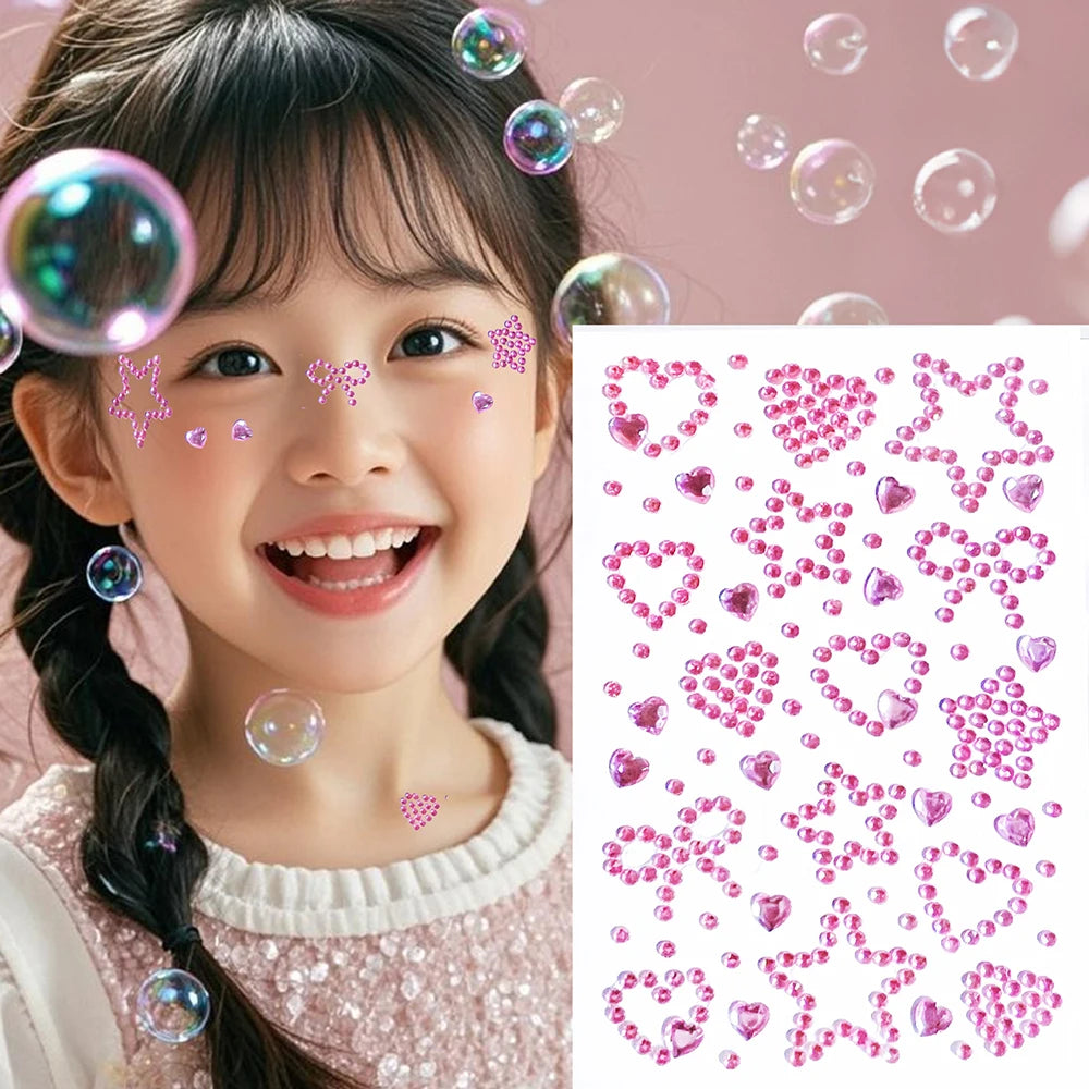 3D Red Christmas Face Gem Tattoos Stickers Hollow Star/Heart/Bow Crystal Rhinestone for Festival Makeup Temporary Tattoo Sticker