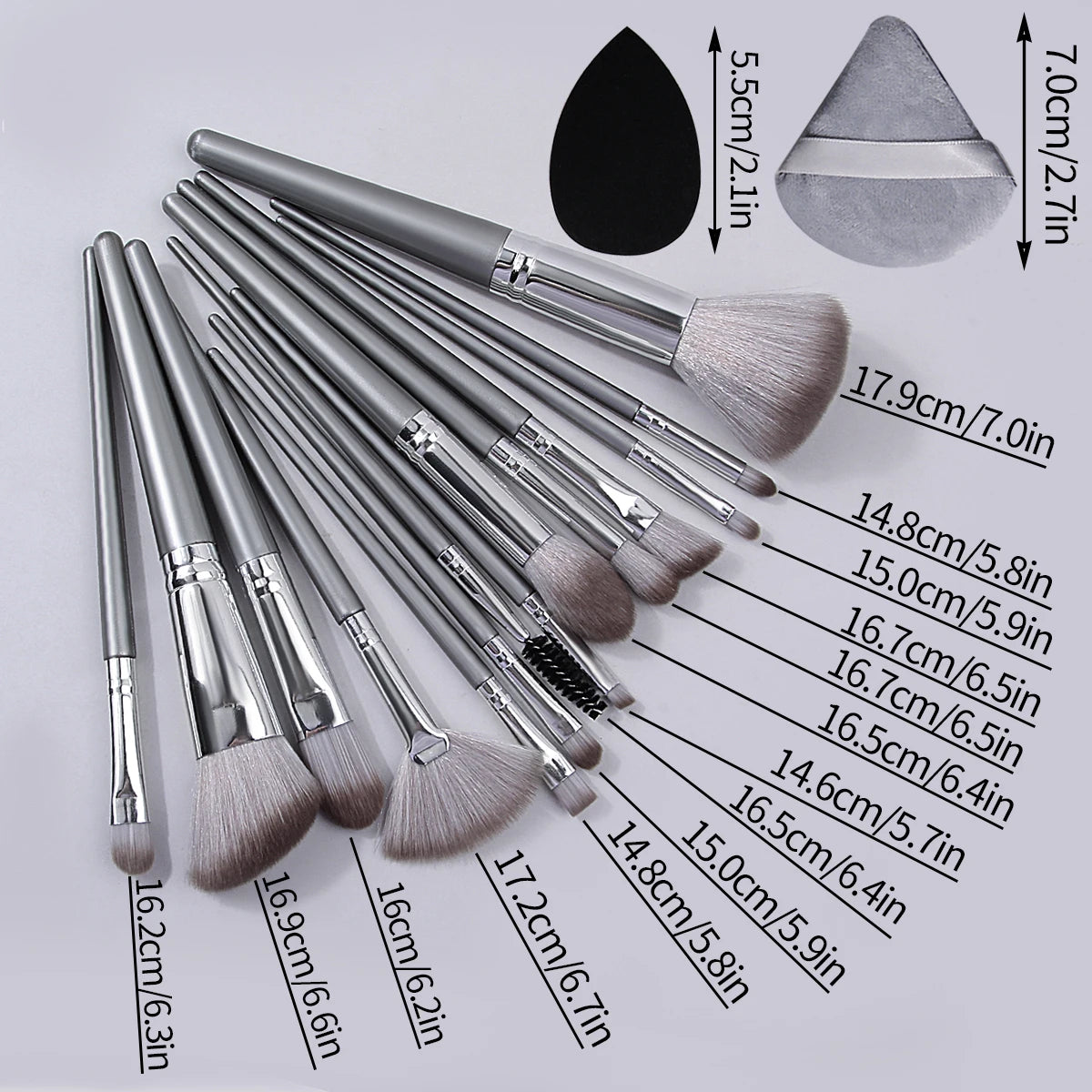 14pcs Makeup Brush Set Portable Soft Makeup Tool&2pcs Wet Dual Use Makeup Egg&2pcs Triangle Sponge Makeup Powder Puff