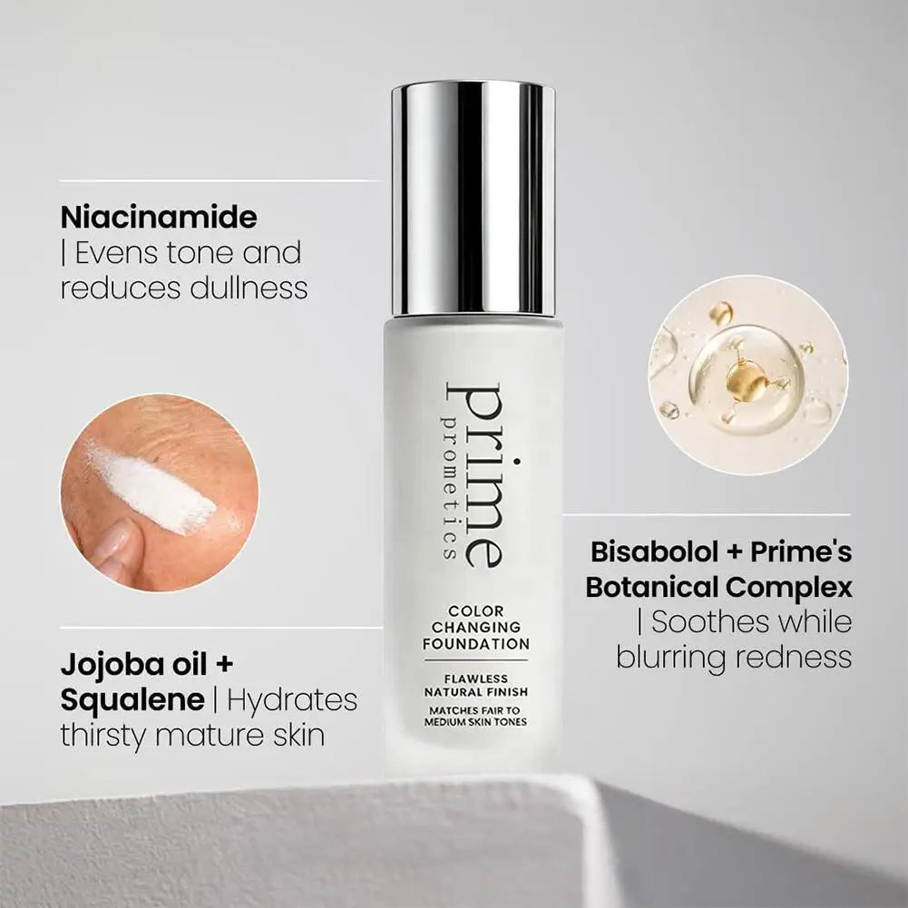 Prime Prometics Color Changing Foundation 30ml Tone Matching Liquid Makeup Flawless Natural Finish Waterproof Face Base Cream