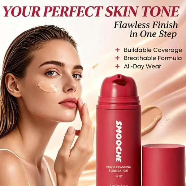 SMOOCHE Color Changing Foundation 30ml SPF15 Hydrating Waterproof Self Adjust Skin Tone Liquid Foundation Lightweight Makeup