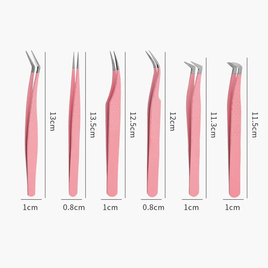 1pc/2/4/6pcs Tweezers for Eyelash Extension Pink Stainless Steel High Precision Lash Tweezers for Volume Fans Makeup Tools