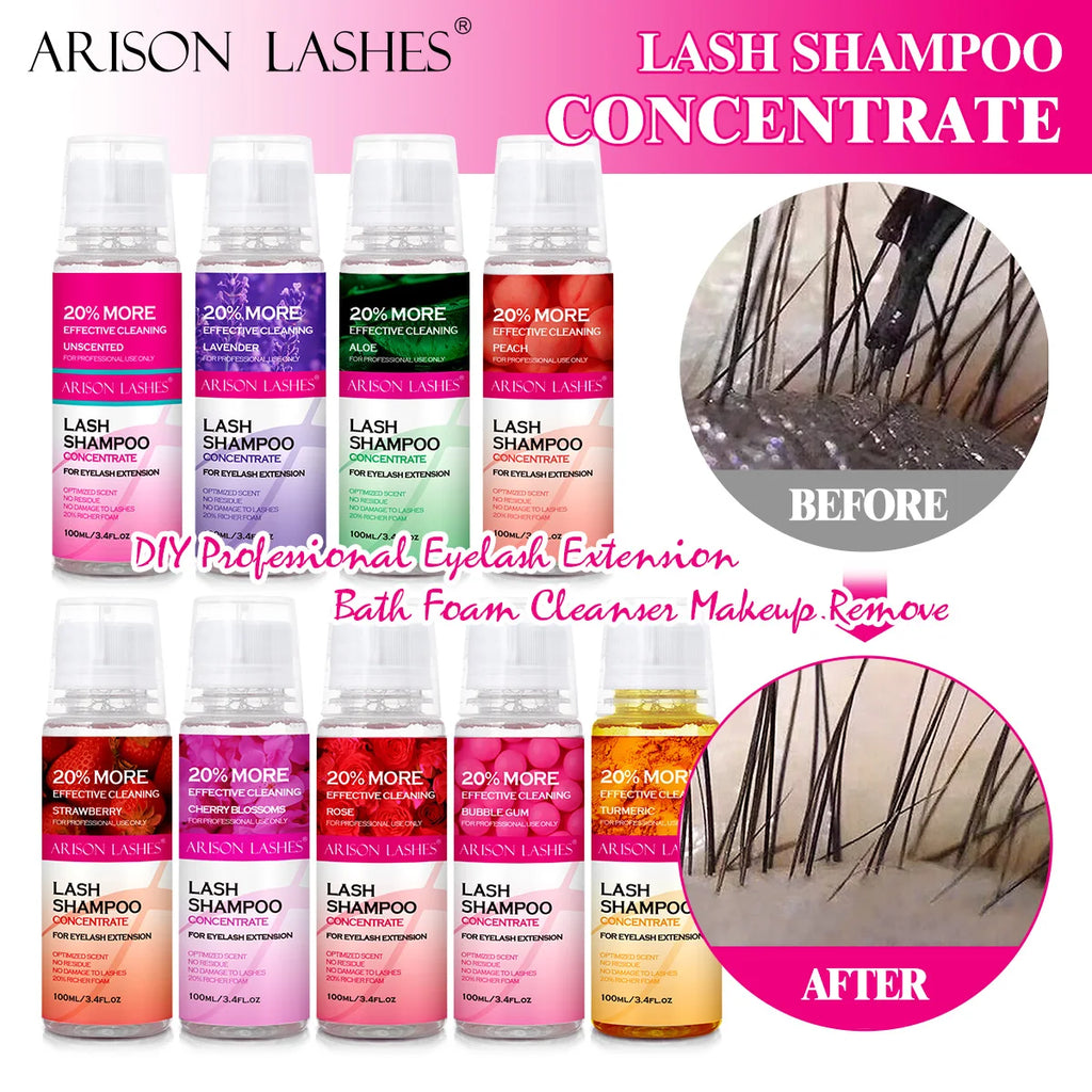 ARISON 100ml Lash Shampoo Concentrate No Stimulation Lash Cleanser DIY Professional Eyelash Extension Bath Foam Makeup Remover