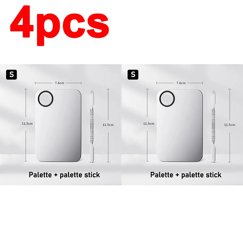 2pcs Makeup Palette Stainless Foundation Tray Mixing Makeup Palette Cosmetic Beauty Spatula Makeup Artist Equipment CZYJ02