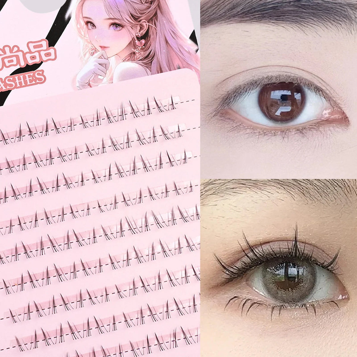 Lower Lash Clusters, V-Shaped, 10-Row Natural False Eyelashes dylinoshop