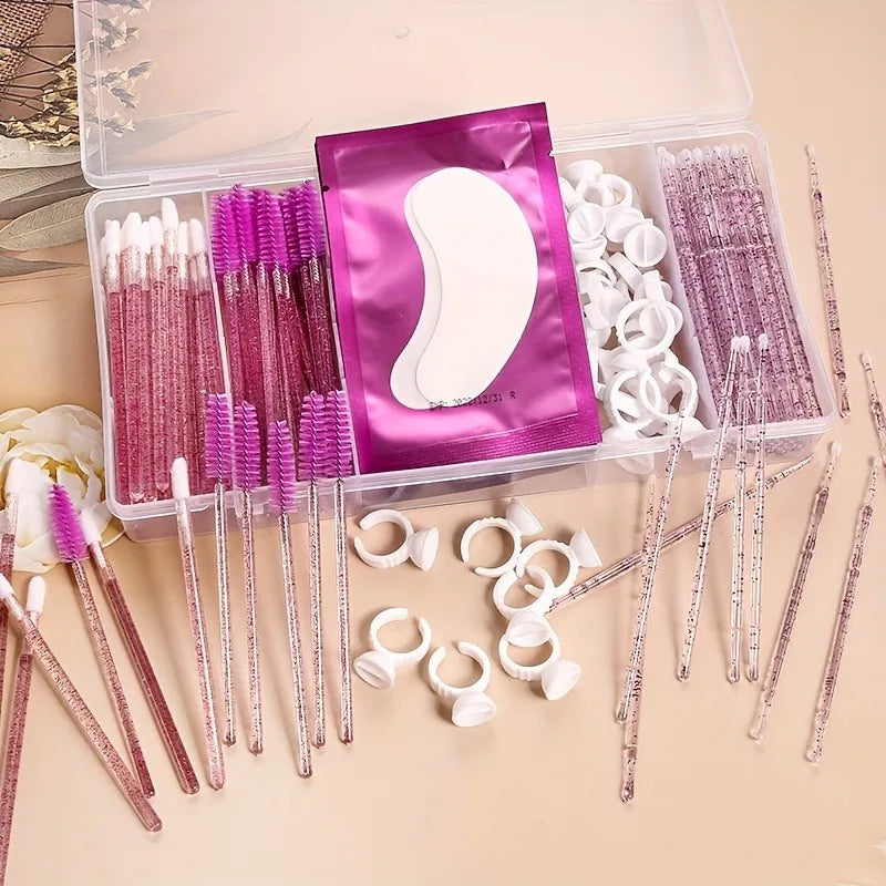 130 pcs set  Glue Tweezer  Organizer makeup With Cover Rectangle Vertical 5 Grid Eyelash Extension Tool Storage BoxHolder Makeup