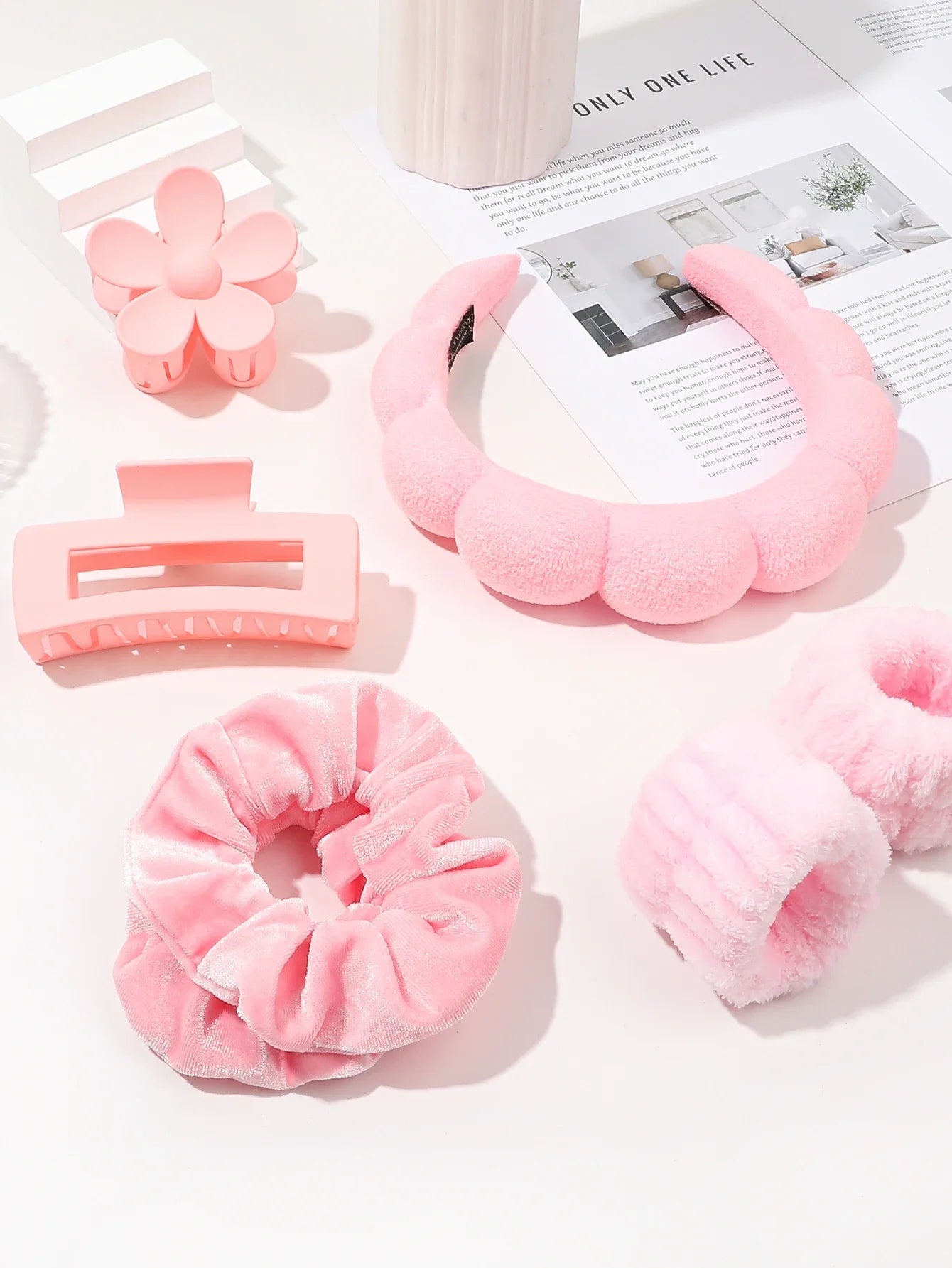 7Pcs Fashion Microfiber Washing Wristbands Scrunchies Puffy Headband Spa Bubble Headband for Washing Face Makeup Shower Skincare 