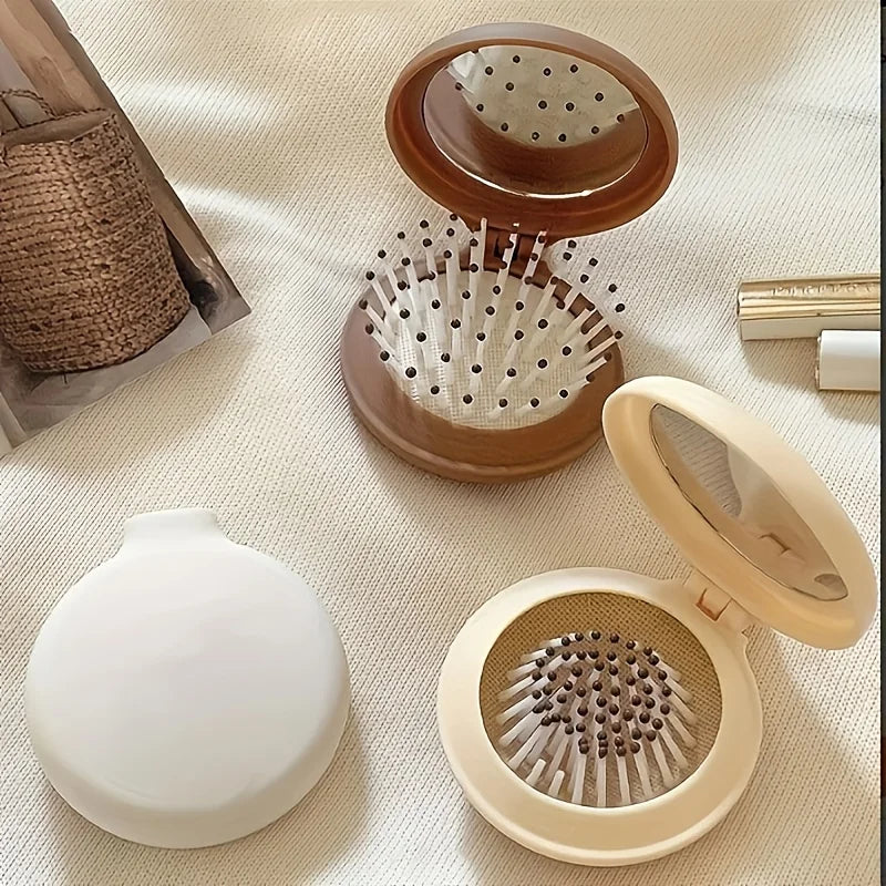 Mini Portable Folding Travel Hair Brush with Mirror for Women Lightweight Plastic Dual Fold Design for Outdoor Use Hand Washable dylinoshop