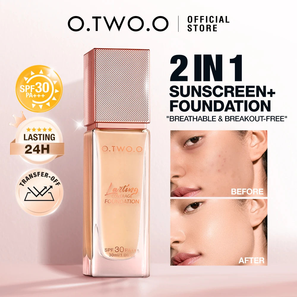 O.TWO.O Liquid Coverage Foundation Cream Matte Moisturizing Oil-control Long-Lasting Waterproof Concealer Foundation Makeup