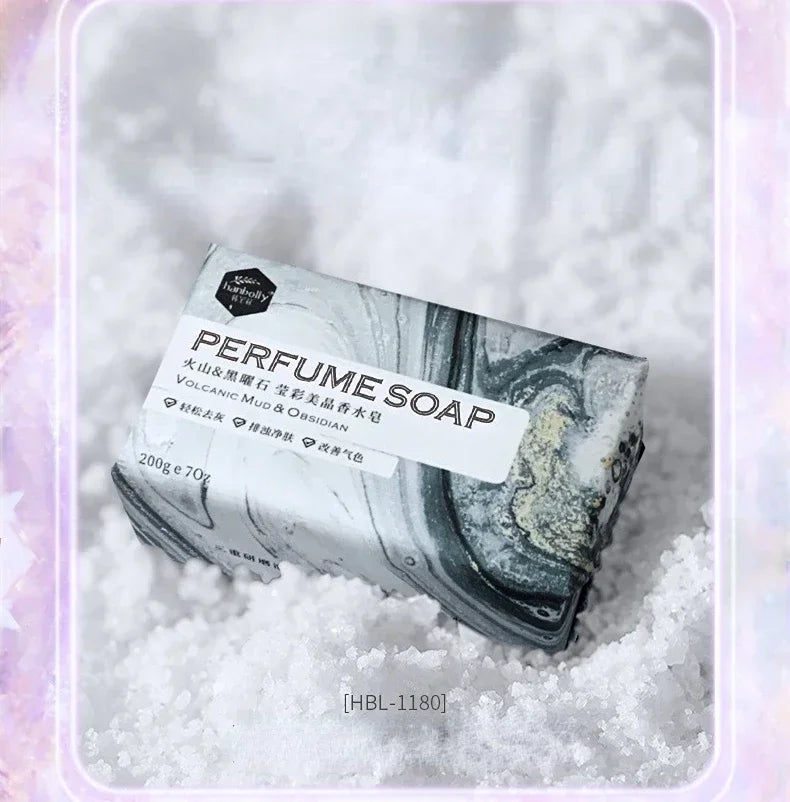 Hanbolly 200g Crystal Perfume Soap - Handmade Volcanic Mud Bath Soap with Tea Tree & Sea Salt for Cleansing Wedding Gift