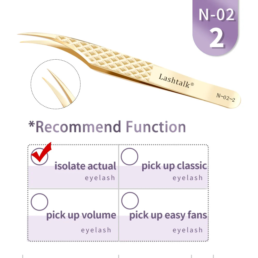 Fiber Tip Eyelash Extension Tweezers - Stainless Steel, Anti-Slip Diamond Grip, Pearl Gold dylinoshop