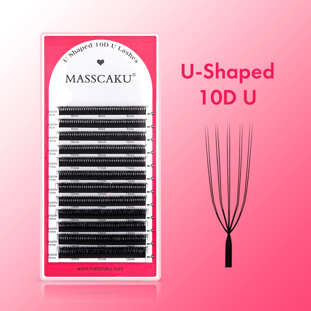 MASSCAKU 8D-10D U-Shaped Eyelashes C D Curl 8-15MM MIX Matte Black Premium Soft Silk Parallel Eyelashes For Makeup Tools