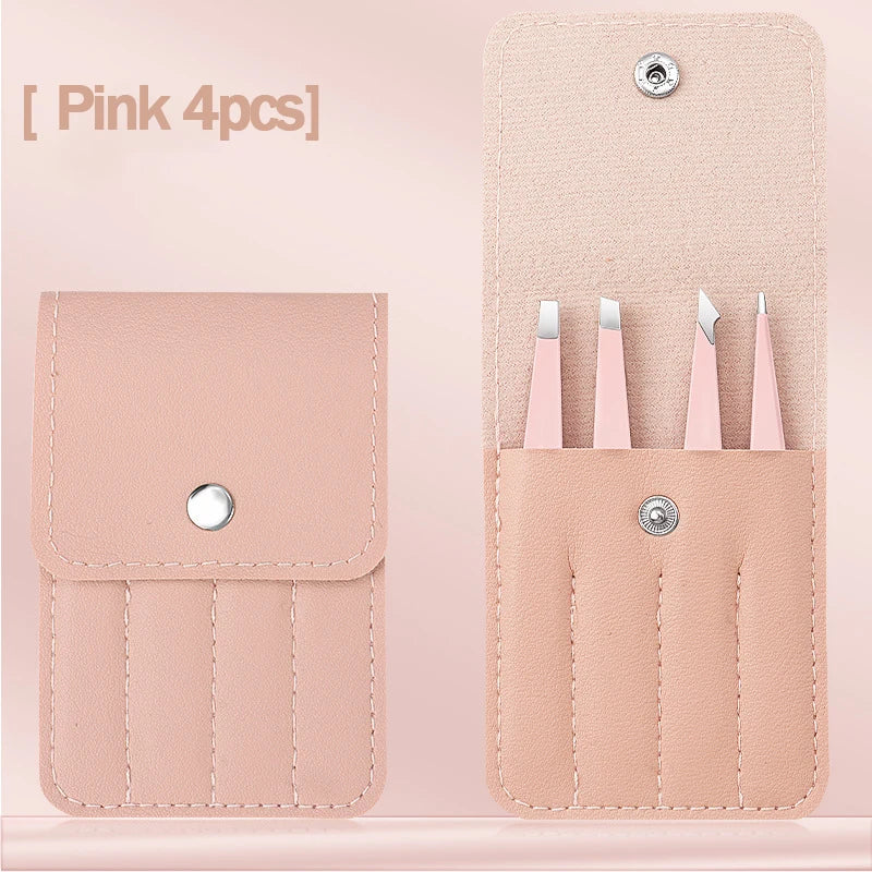 4-Piece Stainless Steel Eyebrow & Lash Tweezer Set dylinoshop