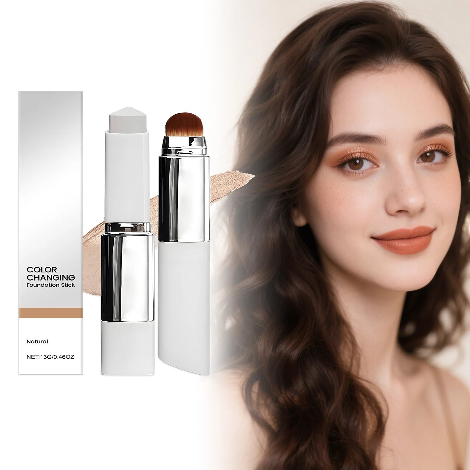 2-in-1 Color-Changing Foundation Stick Moisturizing Skin Brightening Lightweight Changing Color Foundation Full Coverage Makeup