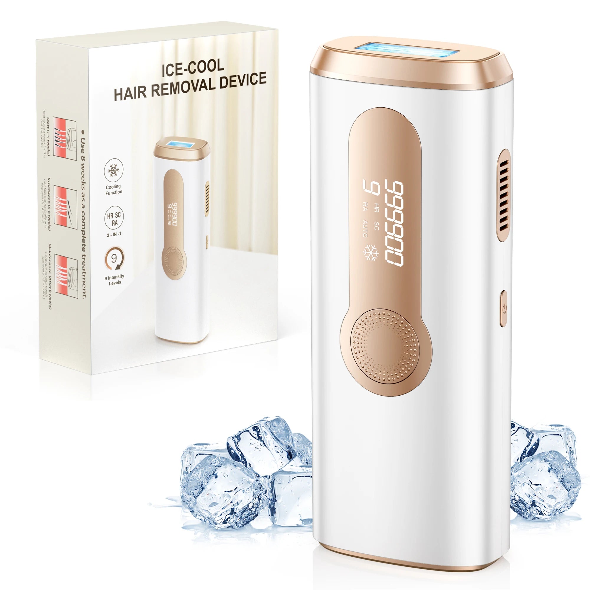 IPL Hair Removal Device with Ice Cooling – 3-in-1 Photoepilator for Face & Body