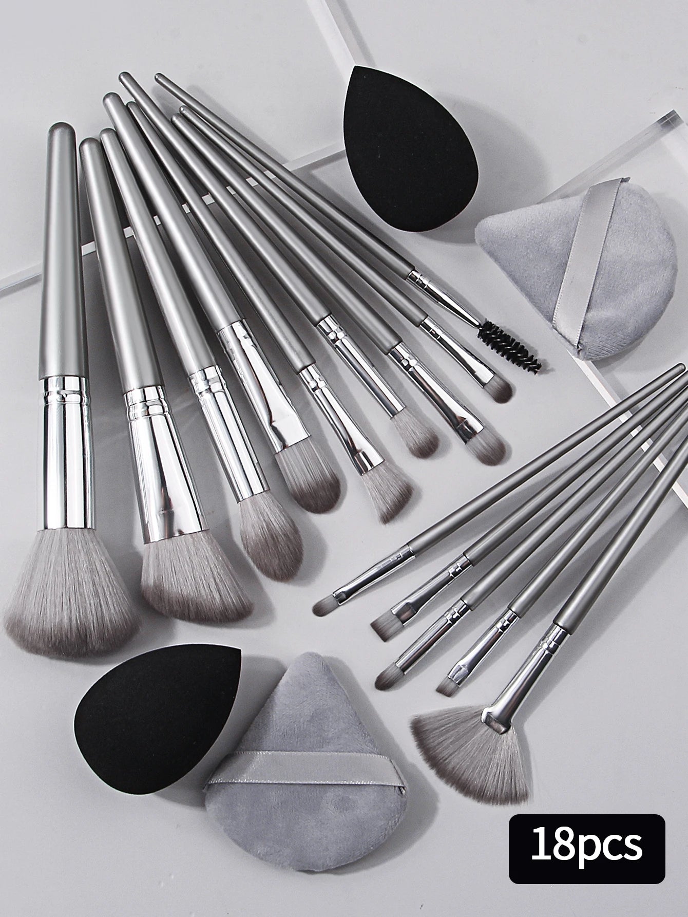 14pcs Makeup Brush Set Portable Soft Makeup Tool&2pcs Wet Dual Use Makeup Egg&2pcs Triangle Sponge Makeup Powder Puff
