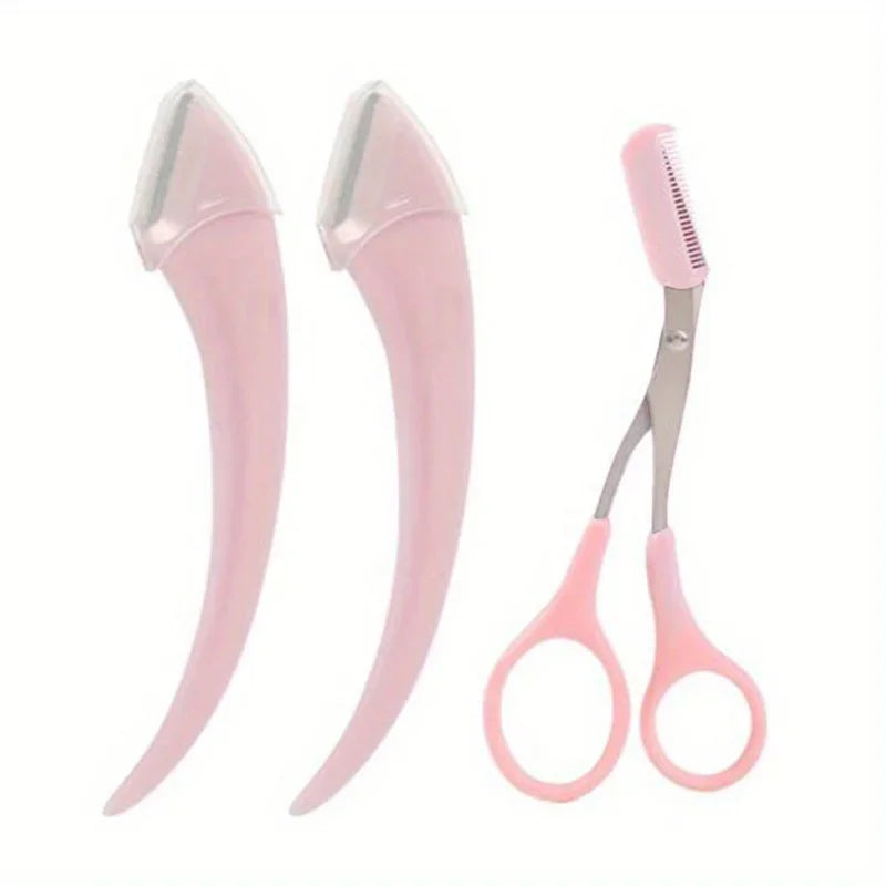 3-Piece Eyebrow Trimmer Set, Scissors and Comb, Stainless Steel Shaver, Eyelash Beginner Makeup Tool, Removal Accessories