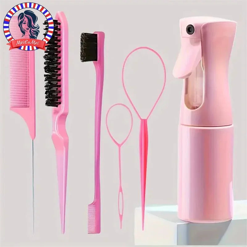 6pcs/Set Hair Brush Set Hairdressing Spray Bottle Hair Braiding Loop Rat Tail Comb Teasing Hair Brsuh Edge Control Hair Brush dylinoshop