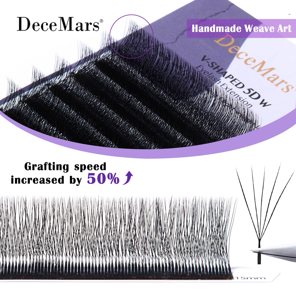 DeceMars V-shaped 5D Eyelash Extensions Matte Black 12 Rows/Tray for Makeup
