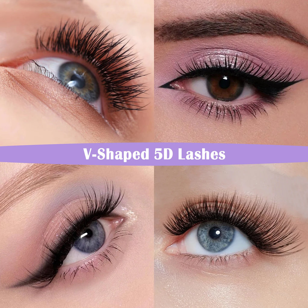 DeceMars V-shaped 5D Eyelash Extensions Matte Black 12 Rows/Tray for Makeup