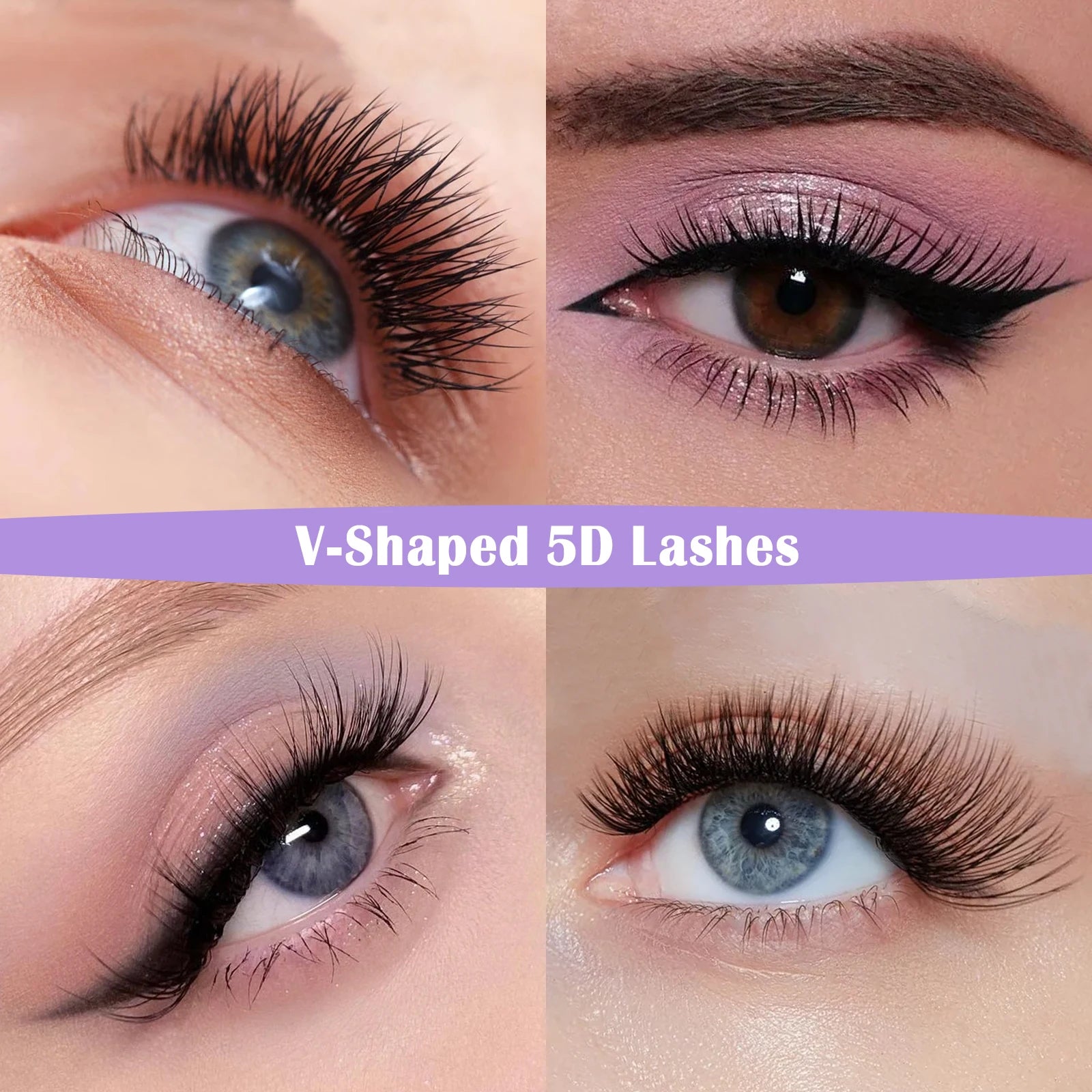 DeceMars V-shaped 5D Eyelash Extensions Matte Black 12 Rows/Tray for Makeup
