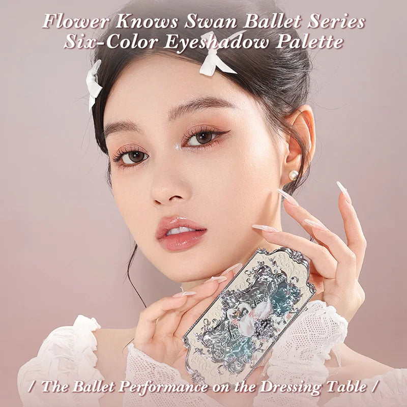 Flower Knows Swan Ballet Series Six-Color Makeup Palette Delicate Matte Glow Shimmer