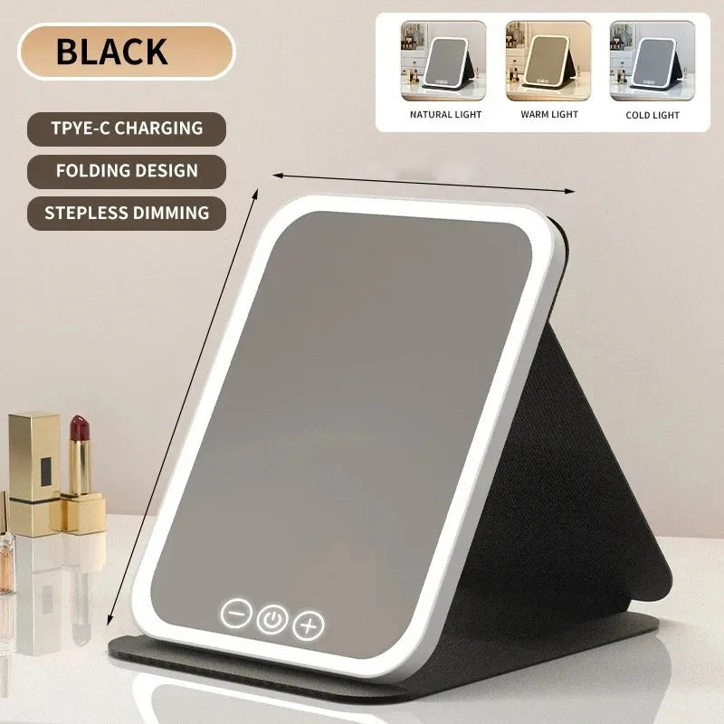 GGbingo USB Rechargeable Vanity Mirror with Touch 3 Color LED Lights Dimming Portable Folding Makeup Mirror for Home Travel