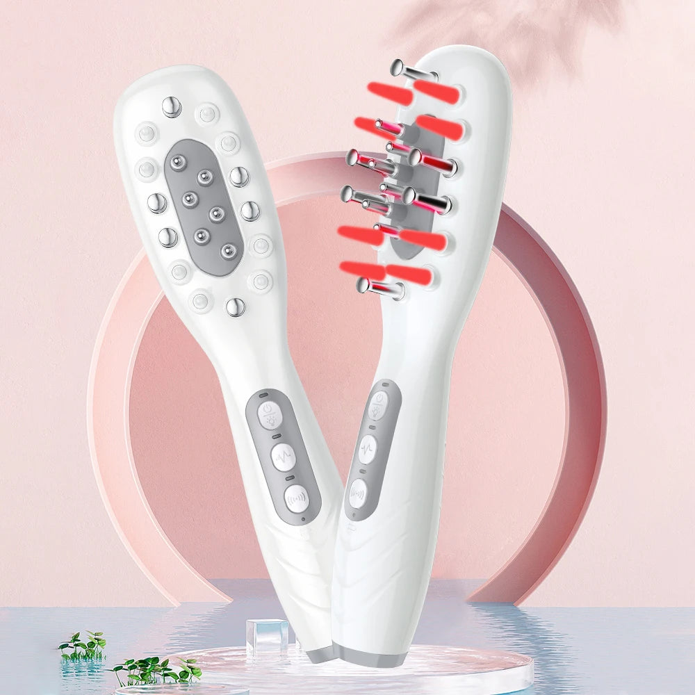 Electric Scalp Massage Comb with LED Light, Vibration & Oil Applicator