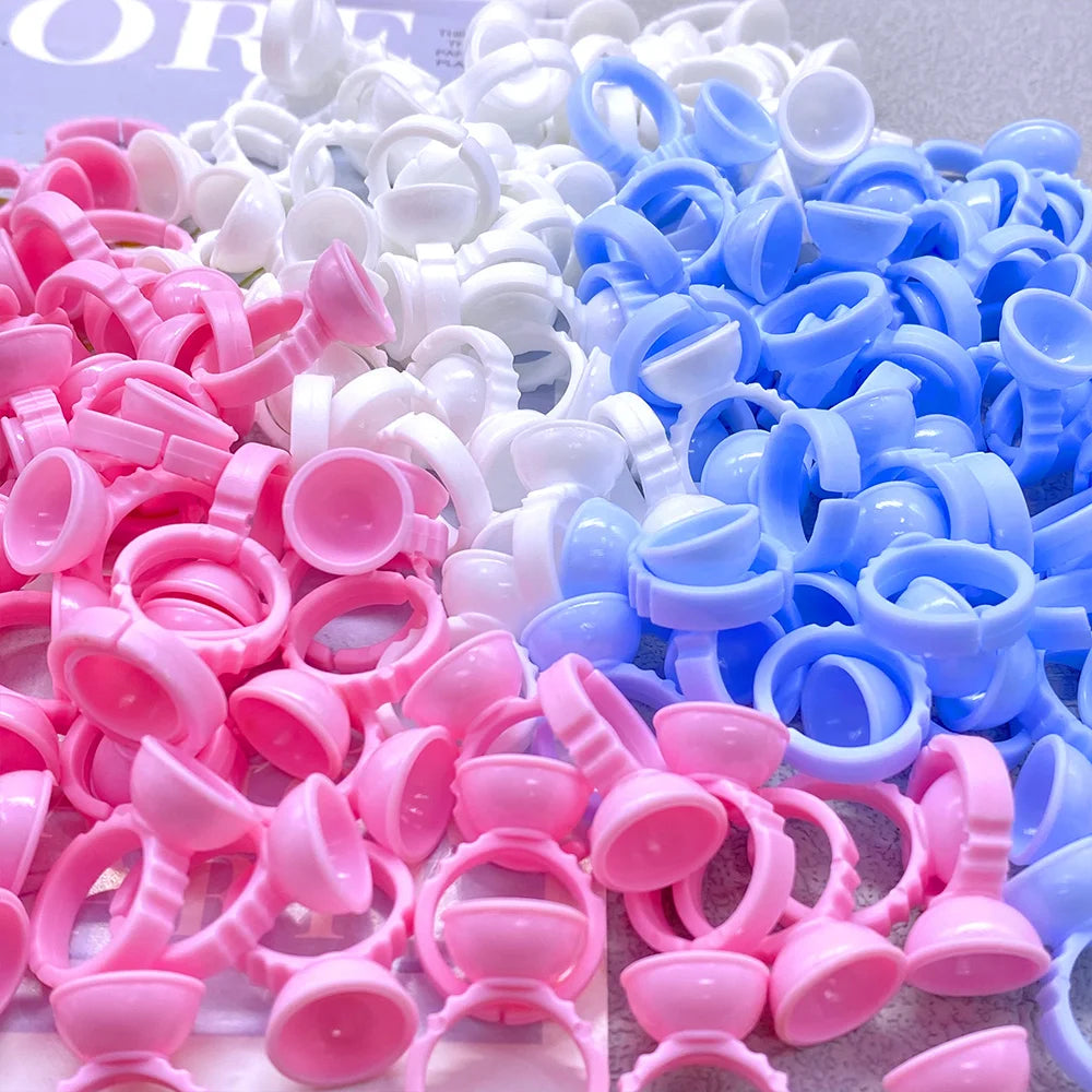 100Pcs Glue Rings Beauty Eyelash Extension Glue Cups Pink Delay Cup Grafting Eyelash Makeup Tool Tattoo Adhesive Pigment Cups