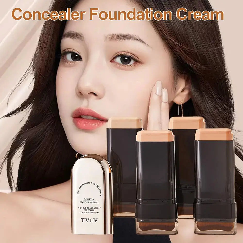 Waterproof Concealer Foundation Stick With Brush - All-in-One Long-Lasting, Oil Control, Brightening Makeup Natural Matte Finish