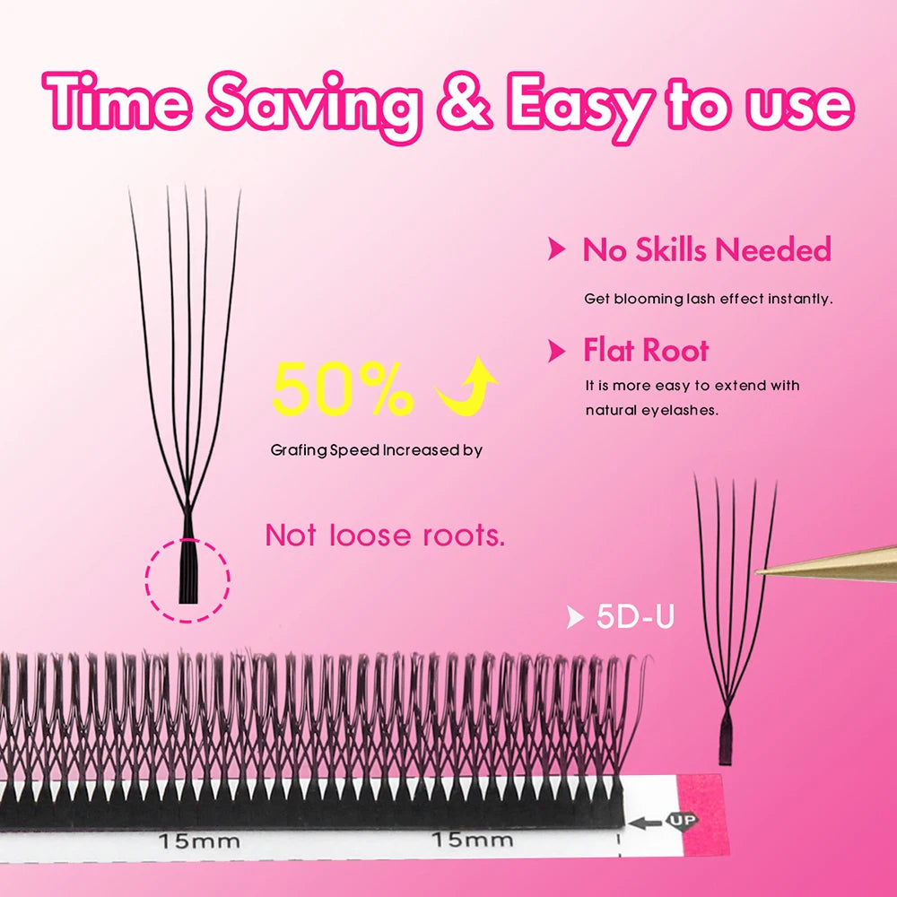 MASSCAKU 8D-10D U-Shaped Eyelashes C D Curl 8-15MM MIX Matte Black Premium Soft Silk Parallel Eyelashes For Makeup Tools