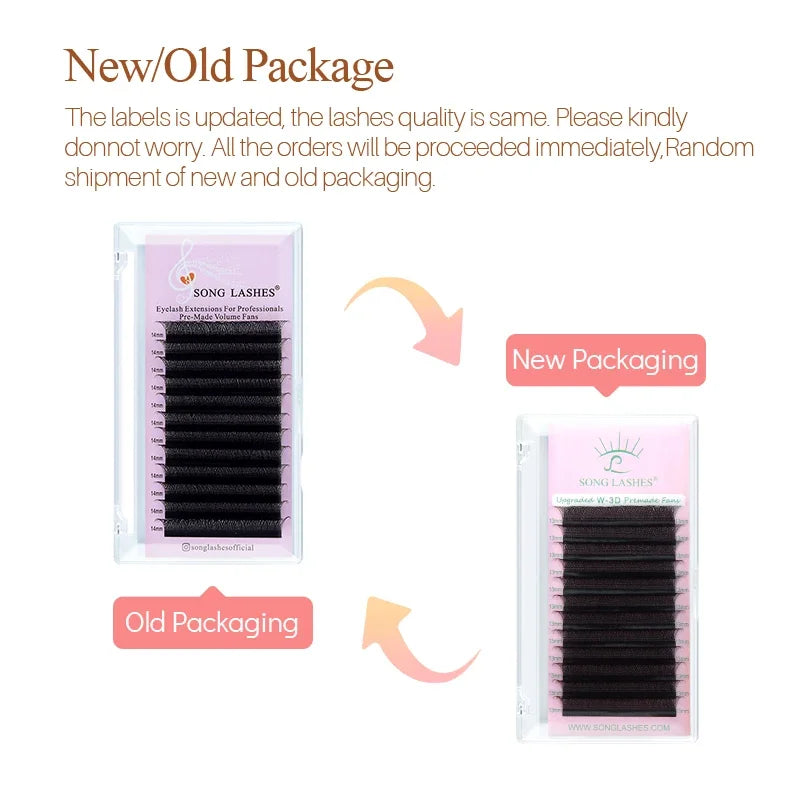 Song Lashes 3D W shaped Premade Volume Fan Eyelash Extensions 12 Rows Pure Darker Black/ Brown C/D Curl High Quality Makeup Tool