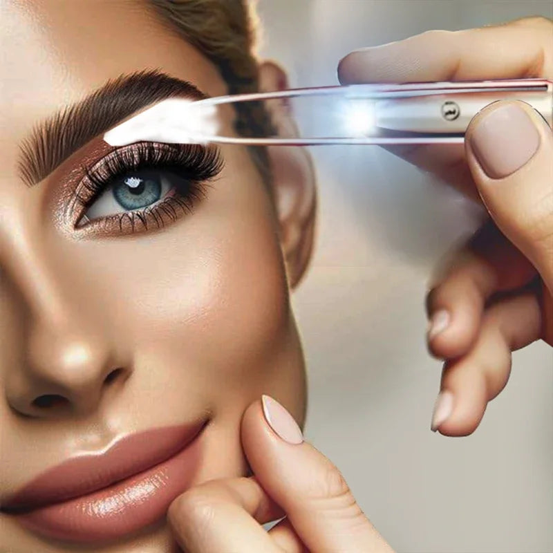 Smart Eyebrow Slanted Head Tweezers with LED Light Portable Design to Create Perfect Eyebrows Professional Makeup Artifact