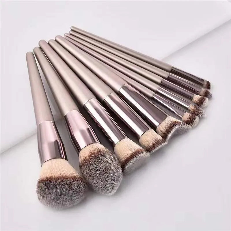 Makeup Brush Set 10PCS Champagne Gold Brushes Vegan Cruelty-Free Bristles All-in-One Full Face & Eye Makeup Kit