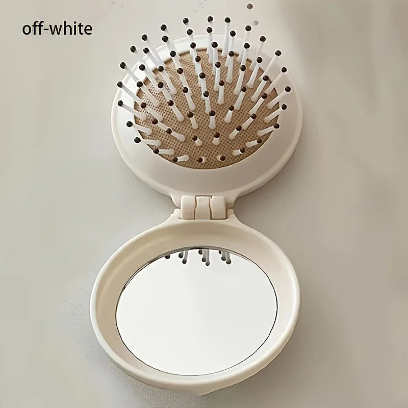Mini Portable Folding Travel Hair Brush with Mirror for Women Lightweight Plastic Dual Fold Design for Outdoor Use Hand Washable dylinoshop