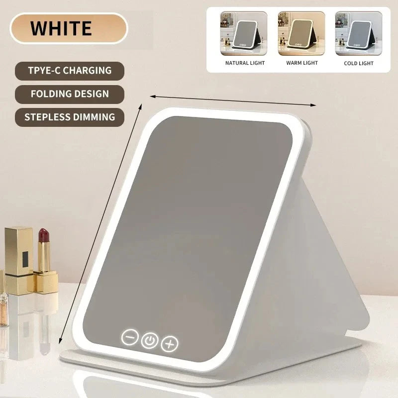 GGbingo USB Rechargeable Vanity Mirror with Touch 3 Color LED Lights Dimming Portable Folding Makeup Mirror for Home Travel