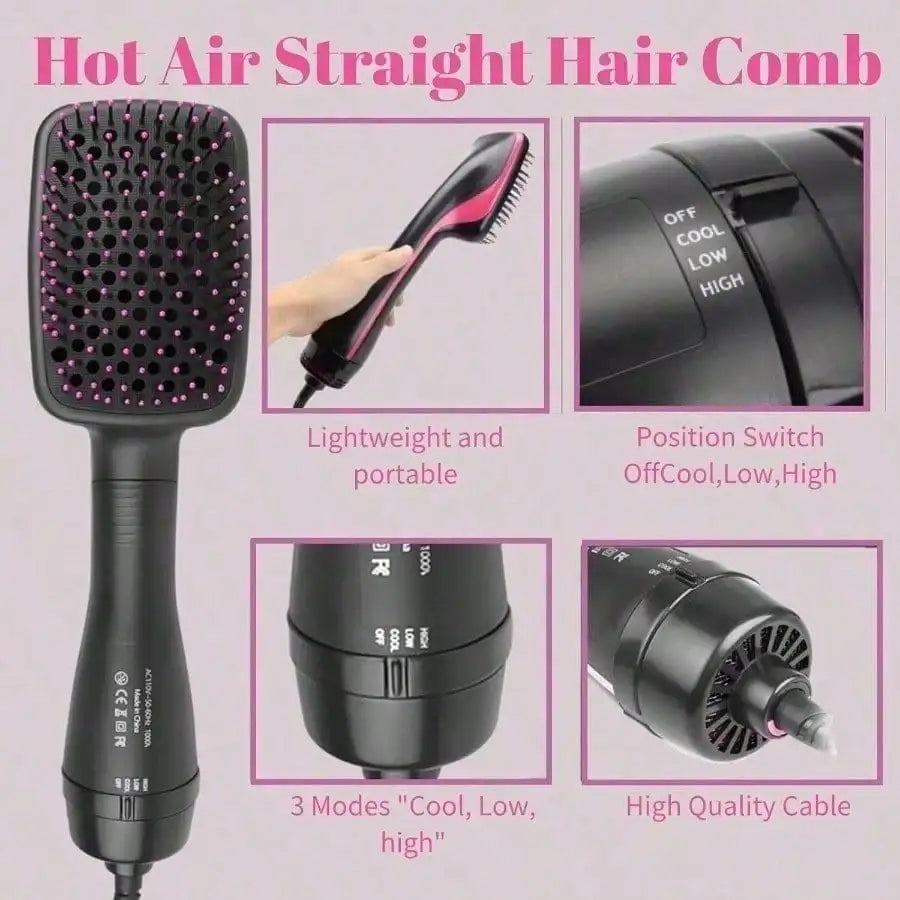 3-in-1 Negative Ion Hot Air Straightener - Straightens, Dries & Smooths Hair