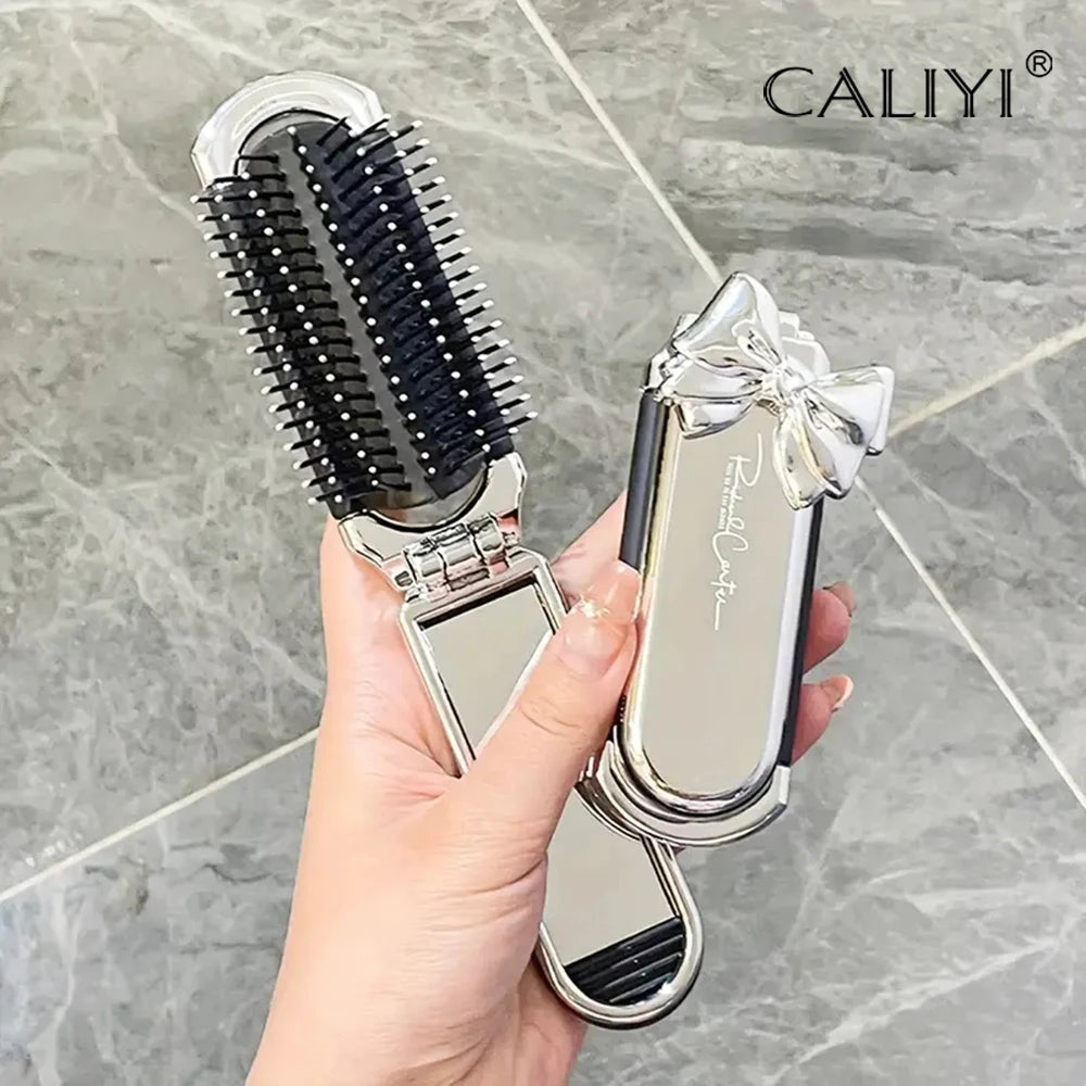CALIYI 1PCS Folding Mini Pocket Hair Comb with Mirror Portable Massage Comb Brush for Salon Travel Outdoor Makeup Styling Tools dylinoshop