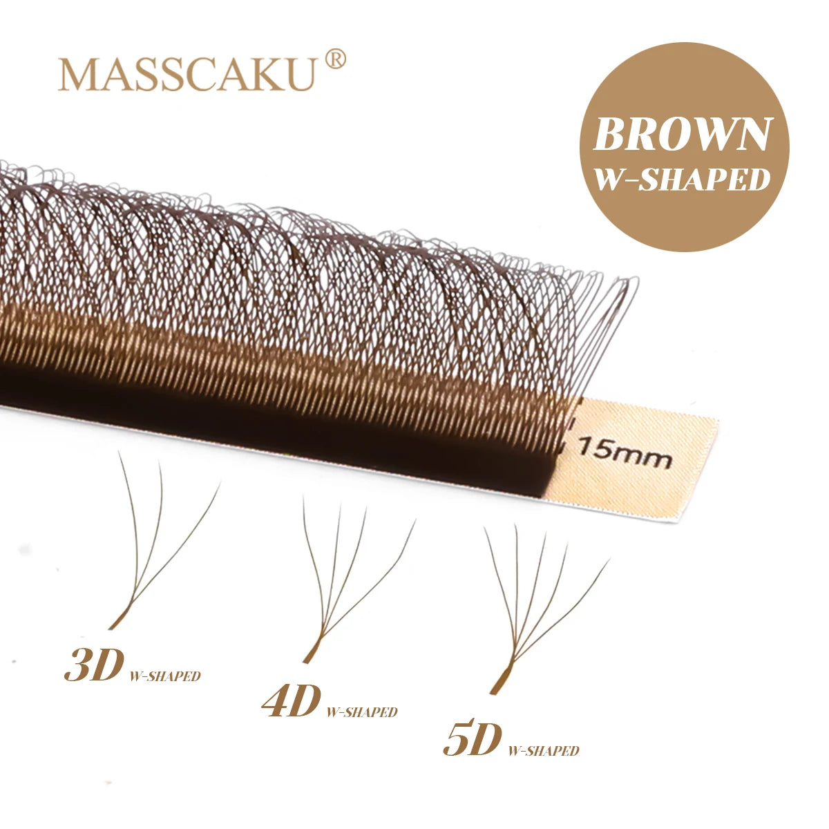 MASSCAKU New Brown 3D/4D/5D W Shaped Eyelash Extensions 8-15mm Mix Length Hand-Woven Premade Volume Fans Cilios for Makeup Tools