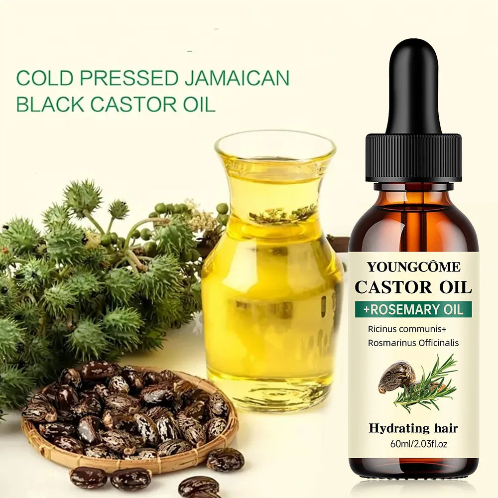 Mix Castor Oil and Rosemary Oil for Hair Growth Enhances hair thickness and Shine, Reduce Hair Loss and Split Ends Hair Care Oil dylinoshop