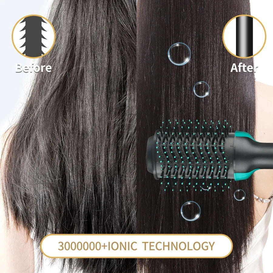 4-in-1 Hot Air Styling Brush with Rotating Ceramic Barrel - Dries, Curls, Straightens & Volumizes