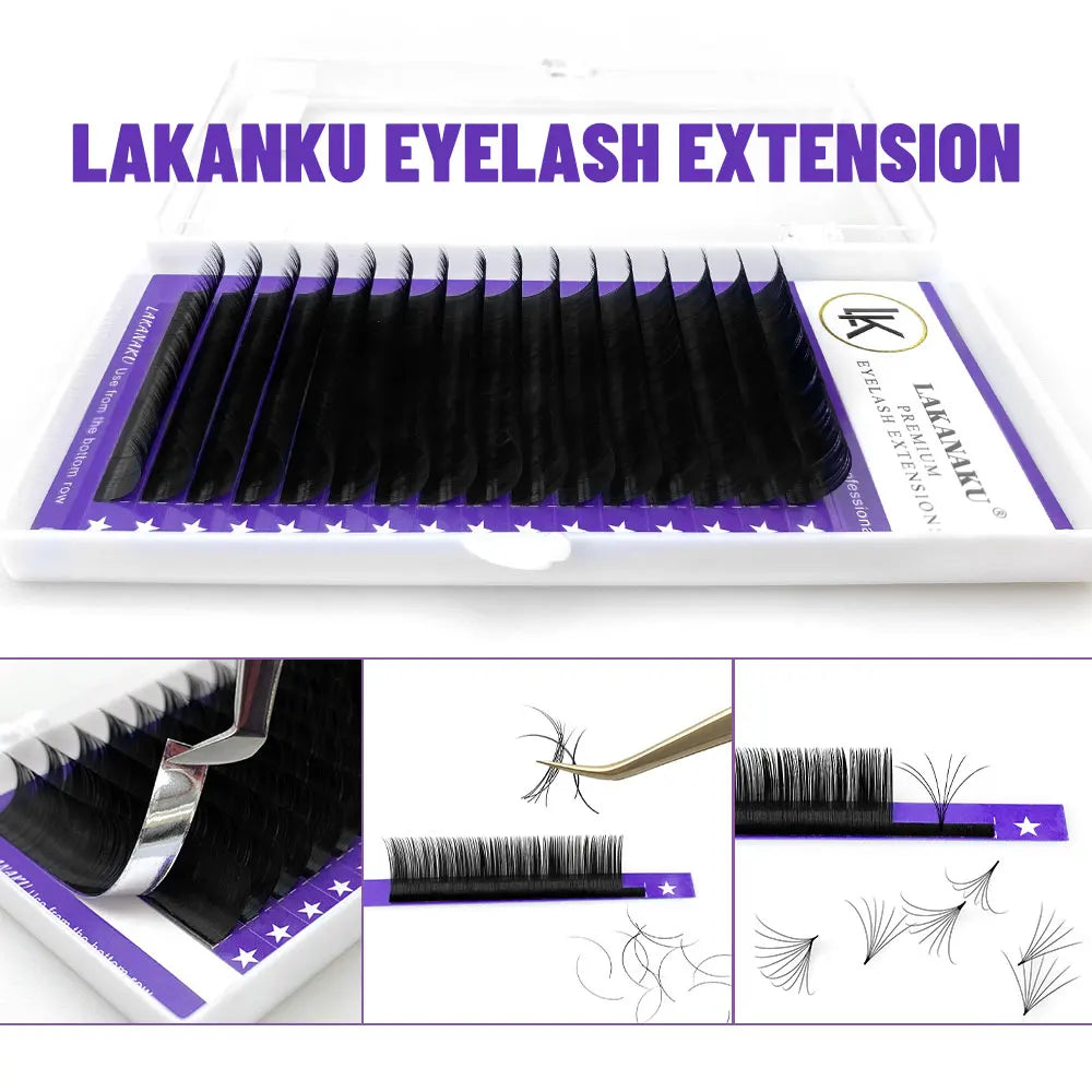 LAKANAKU Individual Lashes Matte Eyelash Extension Silk Lashes Russian Volume Classic Eyelash Extensions for Makeup
