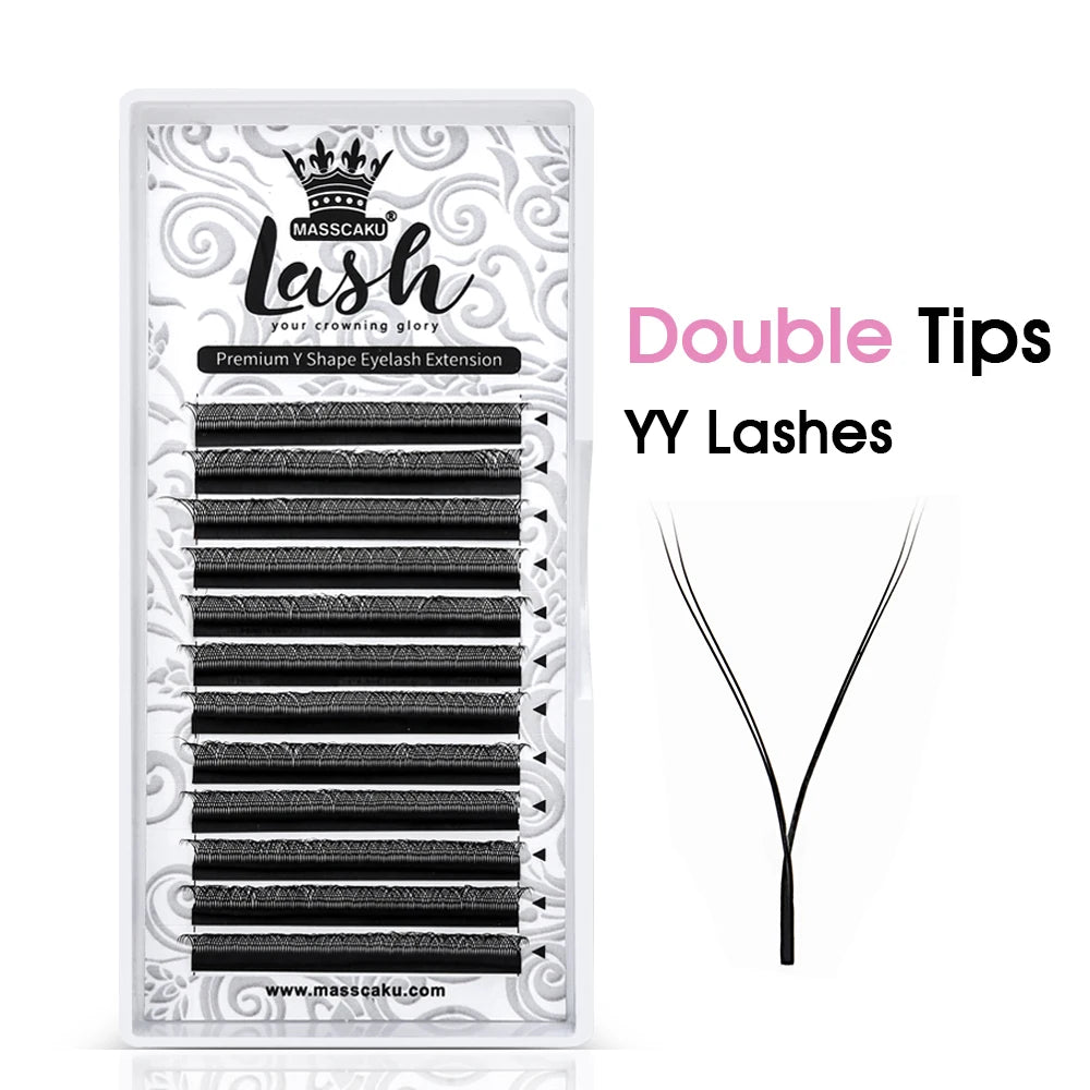 MASSCAKU U Shape YY Eyelashes 0.07mm Thickness Premade Fans Volume Lashes Extension Wispy Mink Self Fanning Eyelash for Makeup