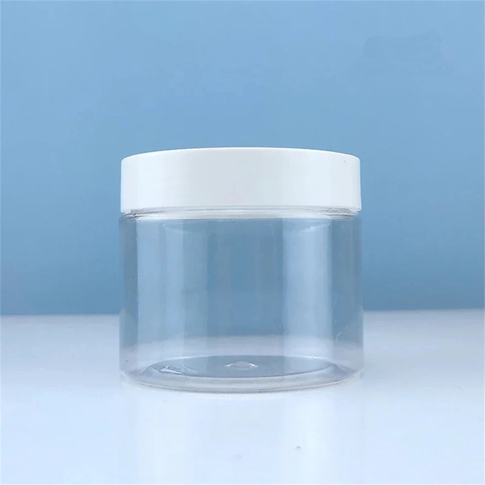 20pcs/lot CLear Empty Container Jars with white Screw Lids for Lip Balms, Makeup Samples 250ml 200ml 150ml 100ml 50ml