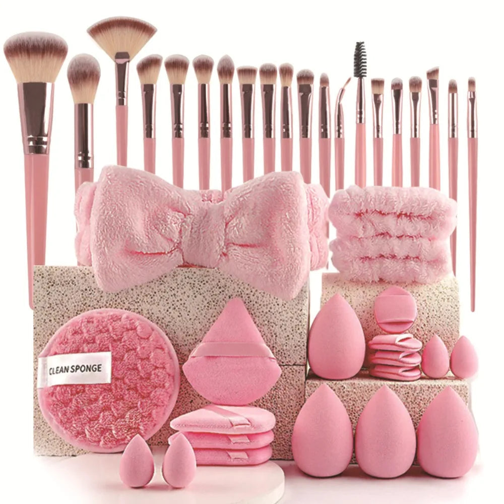 Makeup Brush Set with Headband & Wristband – Soft Synthetic Bristles dylinoshop