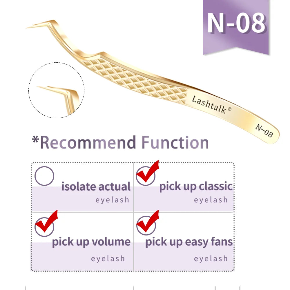 Lashtalk Precision Fiber Tip Tweezer Eyelash Extensions Diamond Grip Anti-Slip Premium Gold Stainless Steel Makeup From Nagaraku
