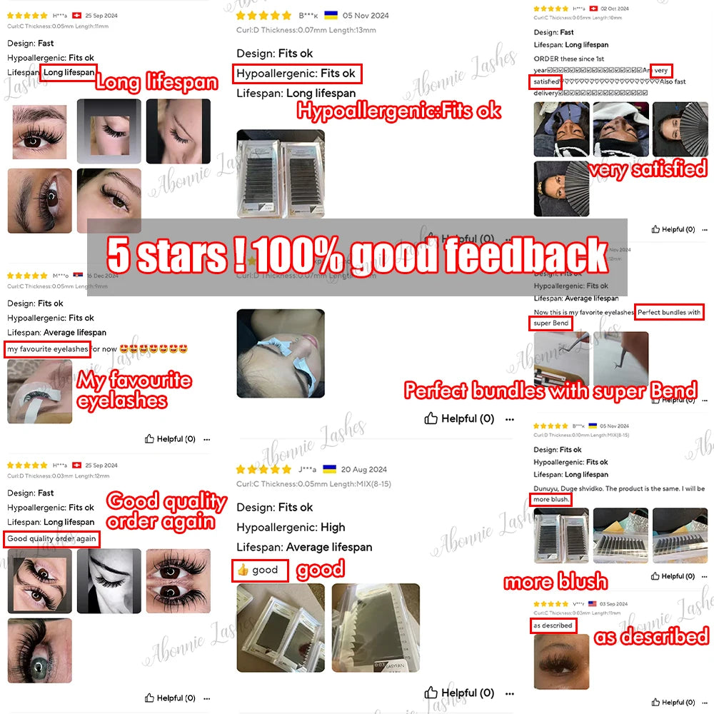 Abonnie 0.03-0.10mm Easy Fan Lashes Mega Volume Fans Eyelash 8-25mm Automatic Flowering Fast Blooming Eyelash Makeup Cilios