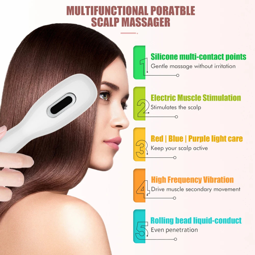 Electric Scalp Massage Comb with LED Light, Vibration & Oil Applicator