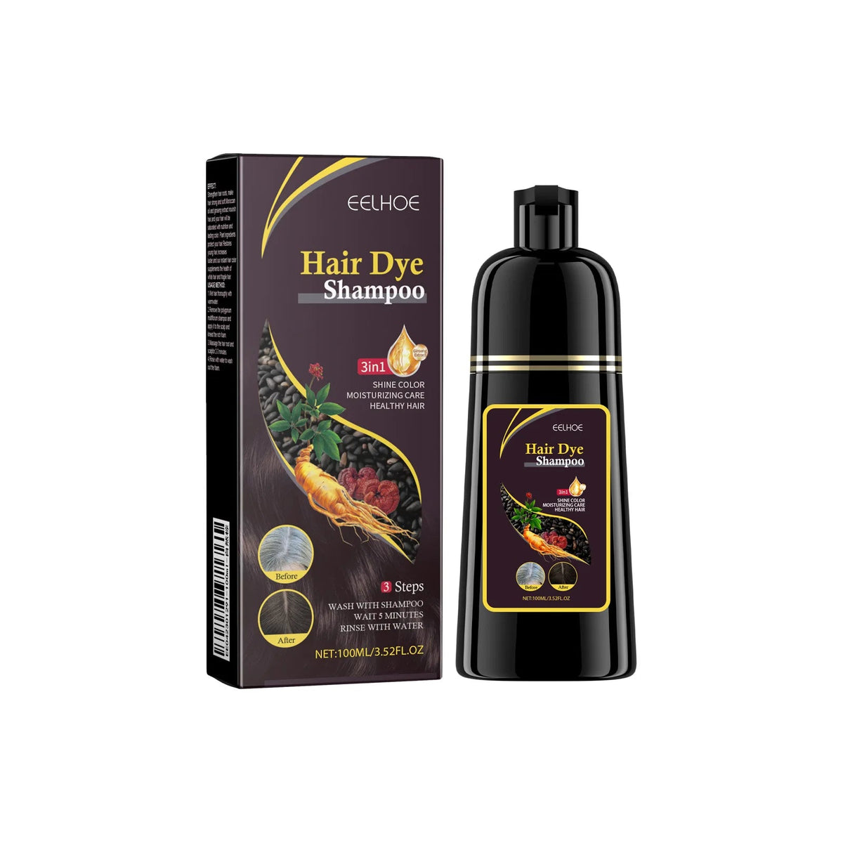 EELHOE Black Hair Dye Shampoo 3 in 1 Growth Clean Hair Darkening Deep Nourishing Black Hair Dye Shampoo Natural Organic Herbal dylinoshop