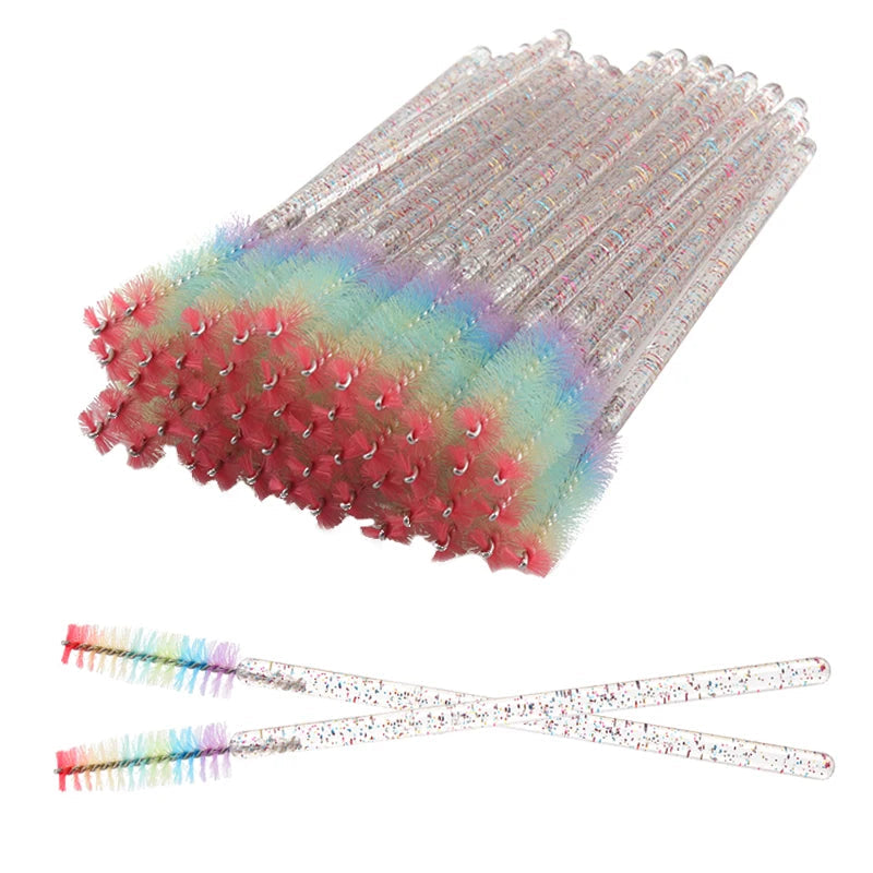 Disposable Eyelash & Eyebrow Spoolie Brushes – 50-Piece Crystal Comb Set dylinoshop