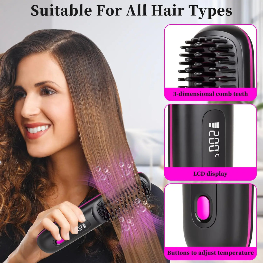 USB Rechargeable Cordless Hair Straightening Brush – Titanium Coated
